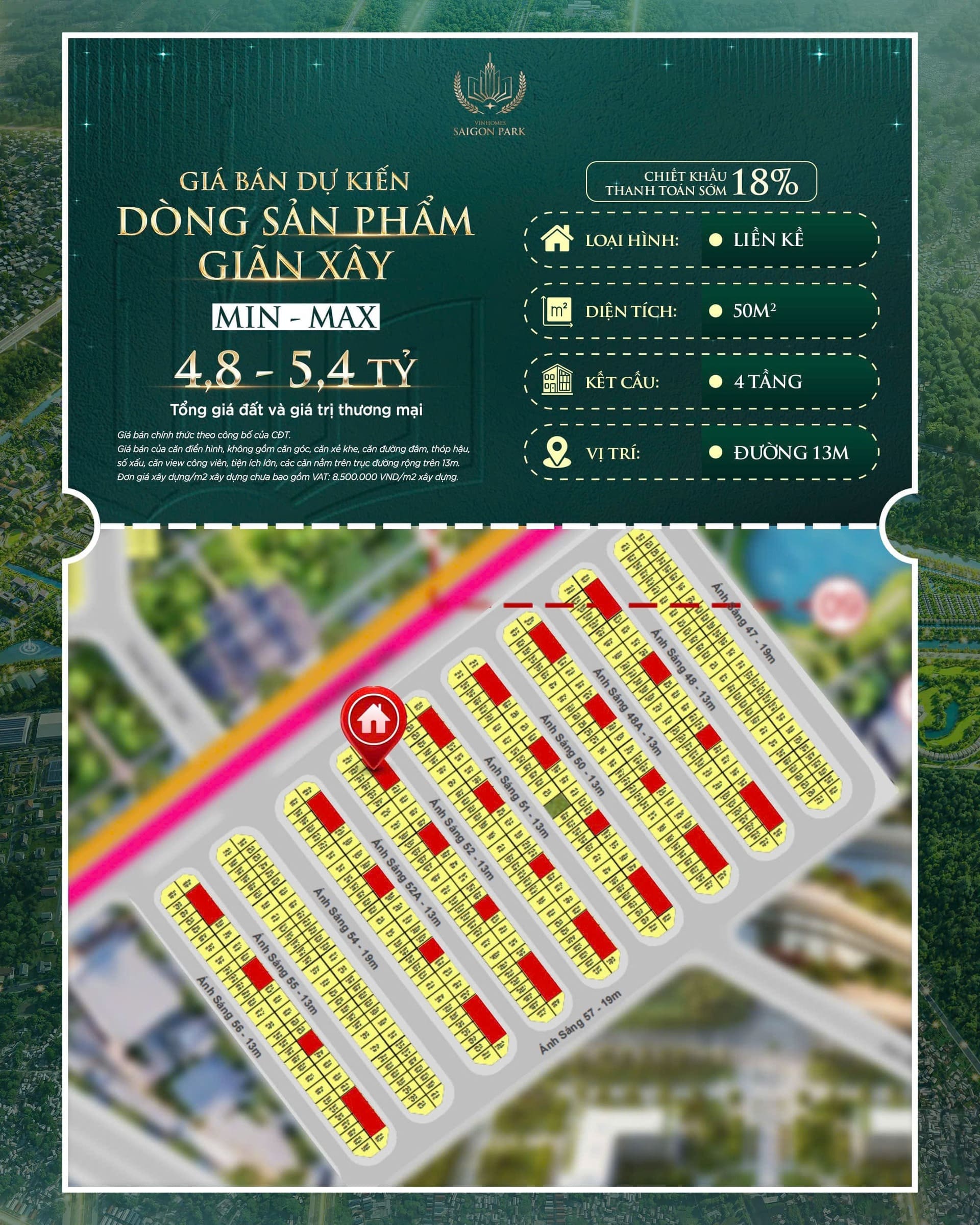 Giá bán nhà phố giãn xây tại Vinhomes Saigon Park Hóc Môn